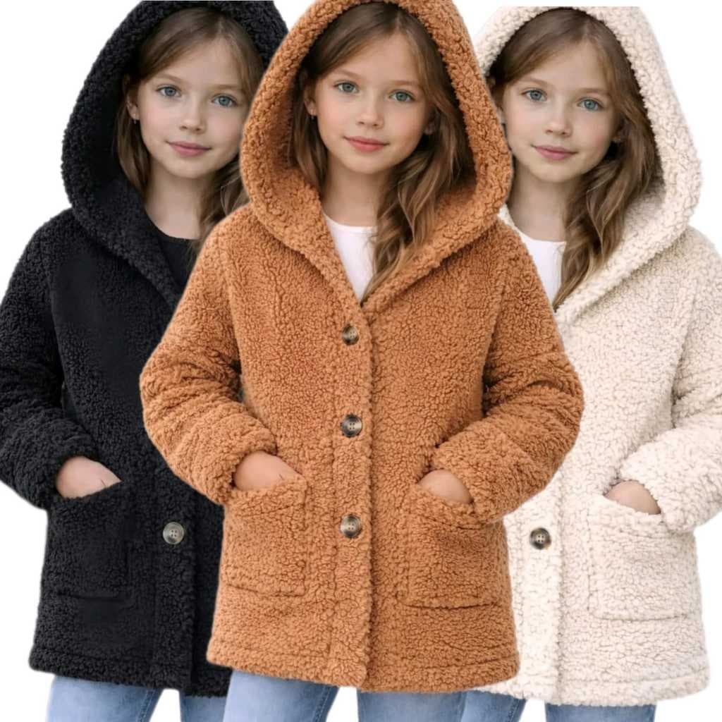 Casaco juvenil feminino inverno Blusa Peluciada Quentinha com Bolso e Botões | 4 ao 16 Juvenil