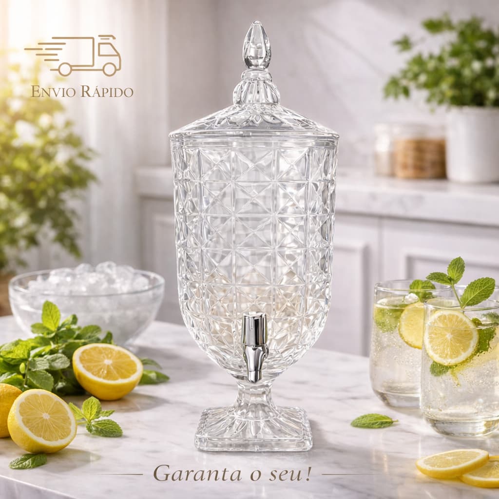 Suqueira de Vidro Diamond 5 litros 3L com Torneira Dispenser de Bebidas Elegante