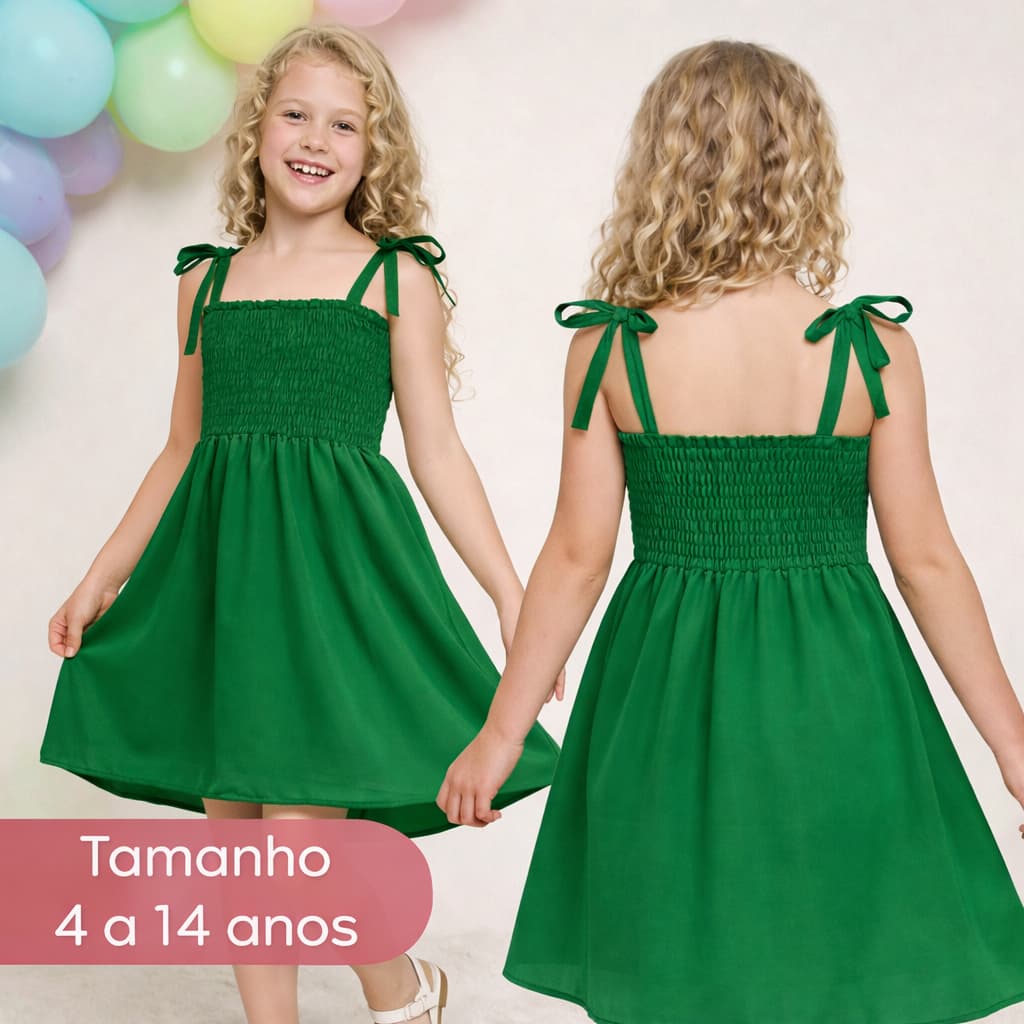 Vestido Infantil Menina Alça Laço Estampado Cauda Mullet