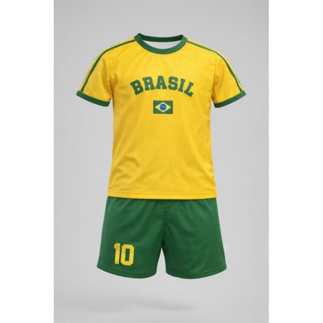 Conjunto Infantil Amarelo Verde Camiseta e Shorts Esportivo Número 10 Futebol