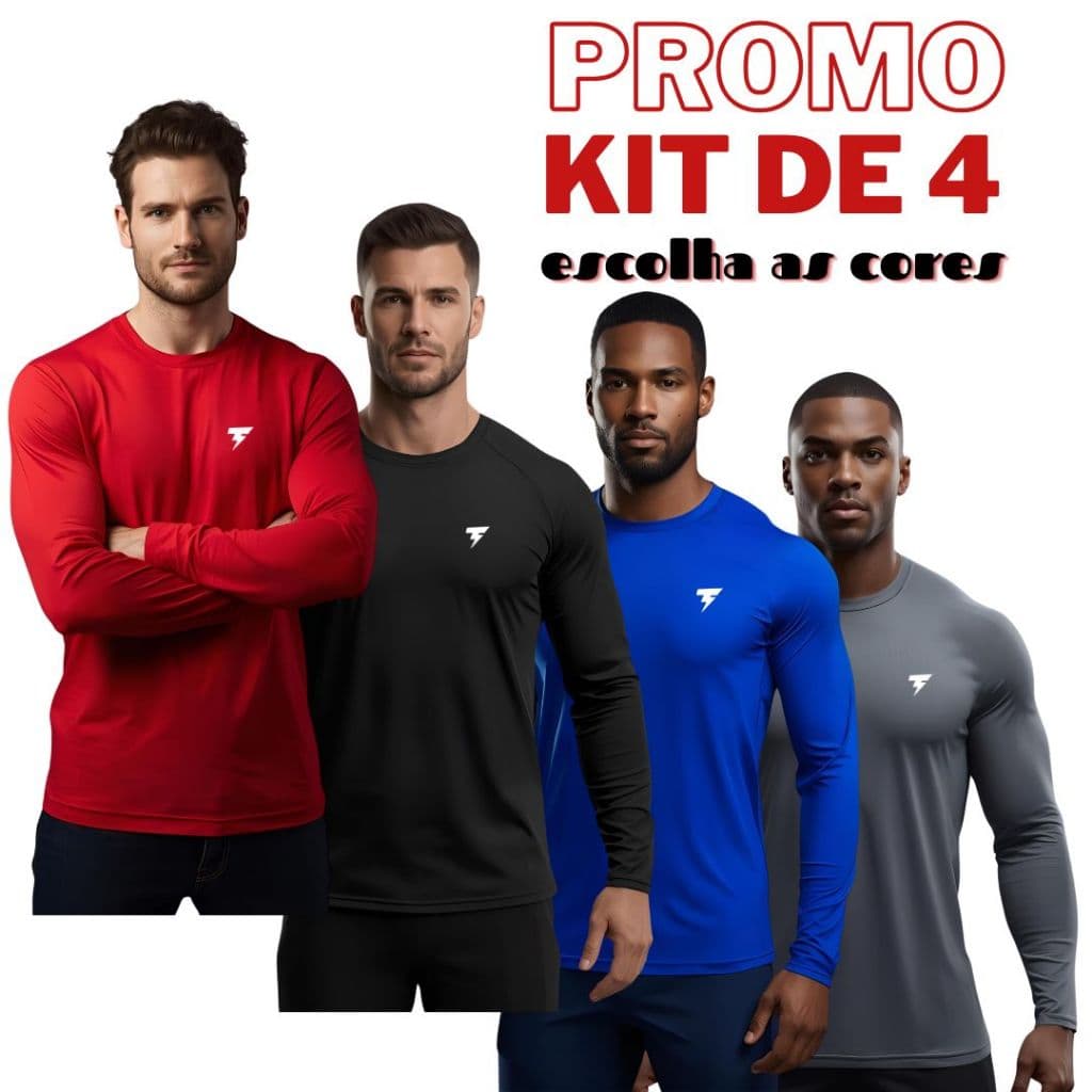 Kit com 4 Camiseta Uv Segunda Pele Proteção Solar Fator 50+ CORES VARIADAS