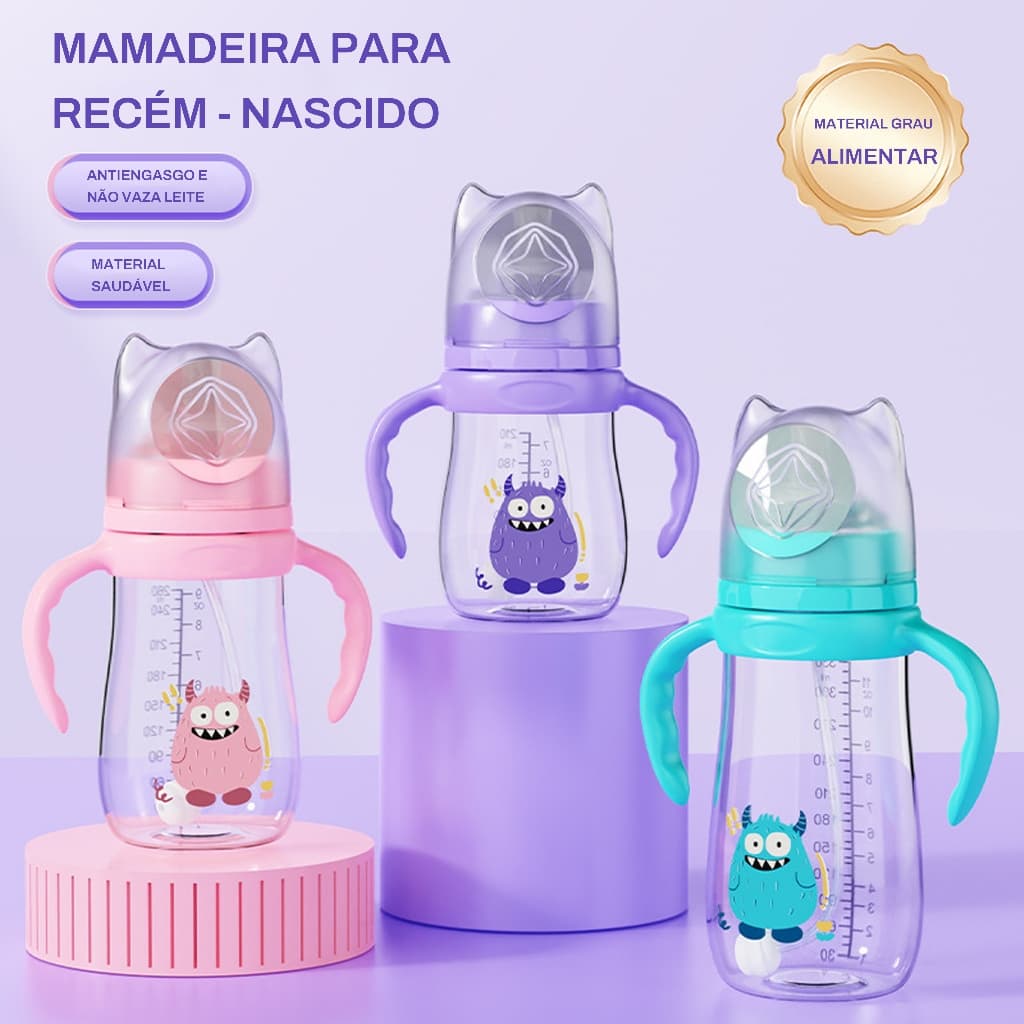 COPO MAMADEIRA INFANTIL 240ML ANTI VAZAMENTO COM CANUDO E BICO PARA BEBÊ APRENDIZAGEM