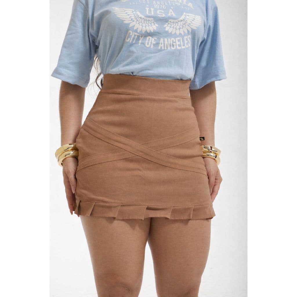 Short Saia Alfaiataria Bengaline poliamida Feminino Moda balada Blogueira Com Ziper