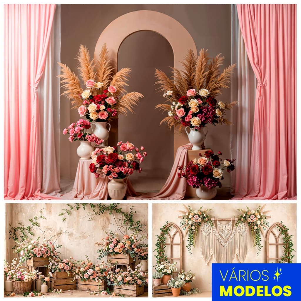 Fundo Fotográfico Dia das Mães Boho Floral em Tecido Sublimado 1,5x2,2 Mt