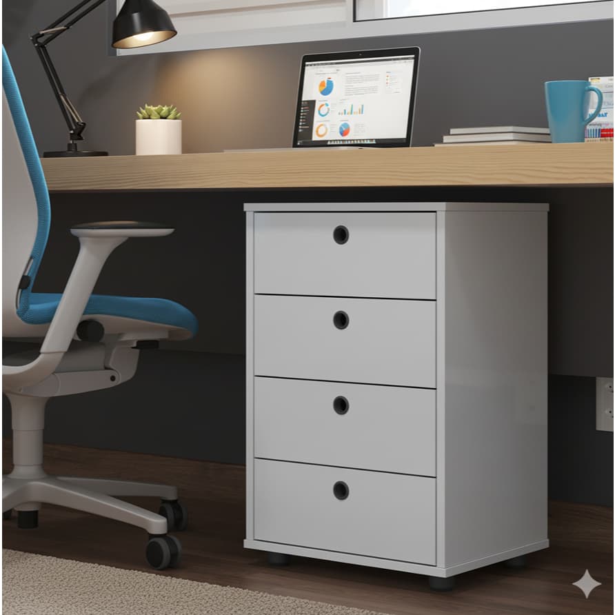 Gaveteiro Organizador de Escritório Home Office 4 Gavetas e Sapatas plásticas Cores