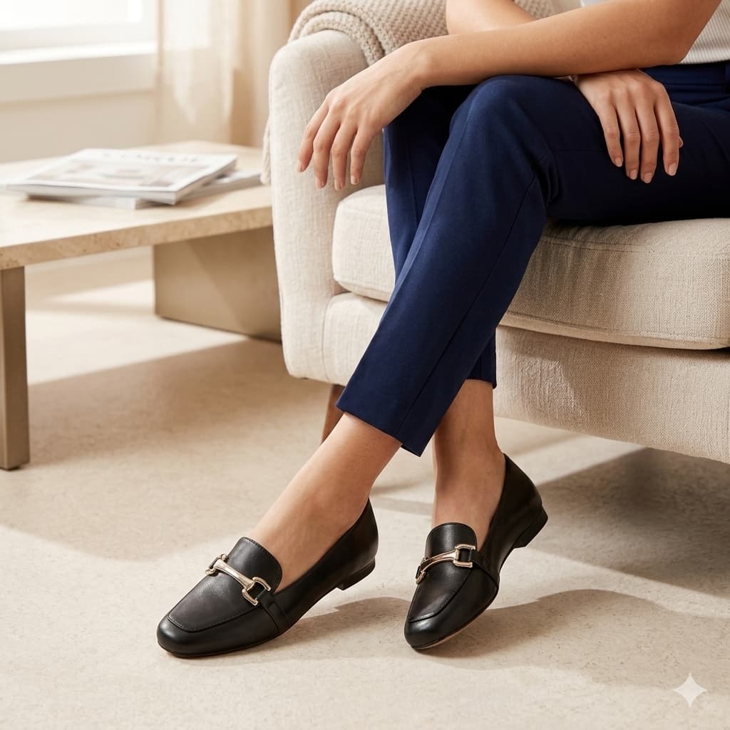 Mocassim Feminino Bico Quadrado Confortavel Enfeite ABS Dourado Calçado Sapatilha Moda Casual