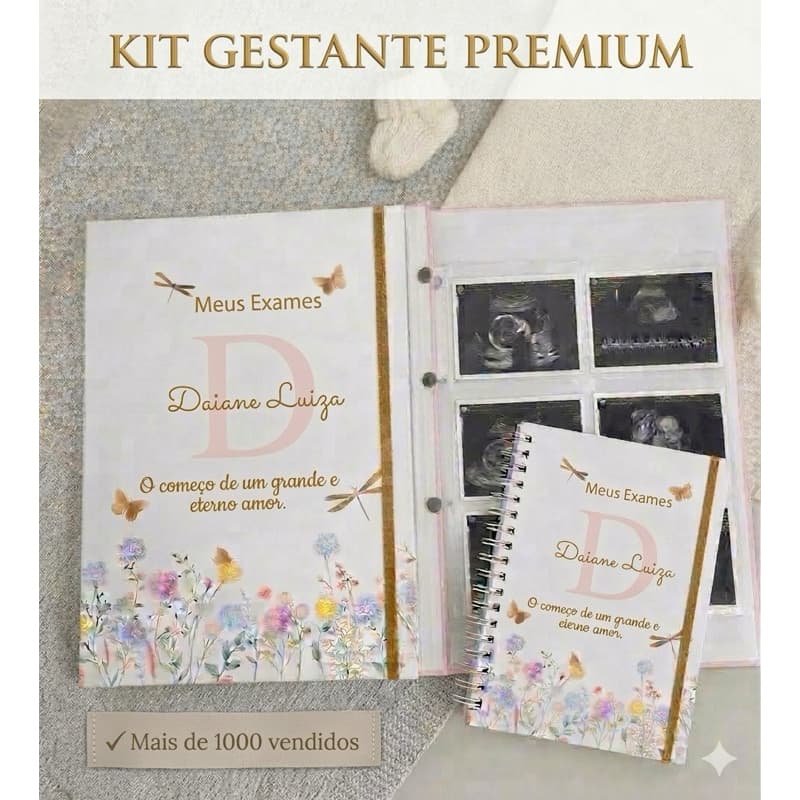 Kit Gestante Personalizado PREMIUM | Pasta de Exames + Caderneta da Gestante | Pré-Natal | Com Nome