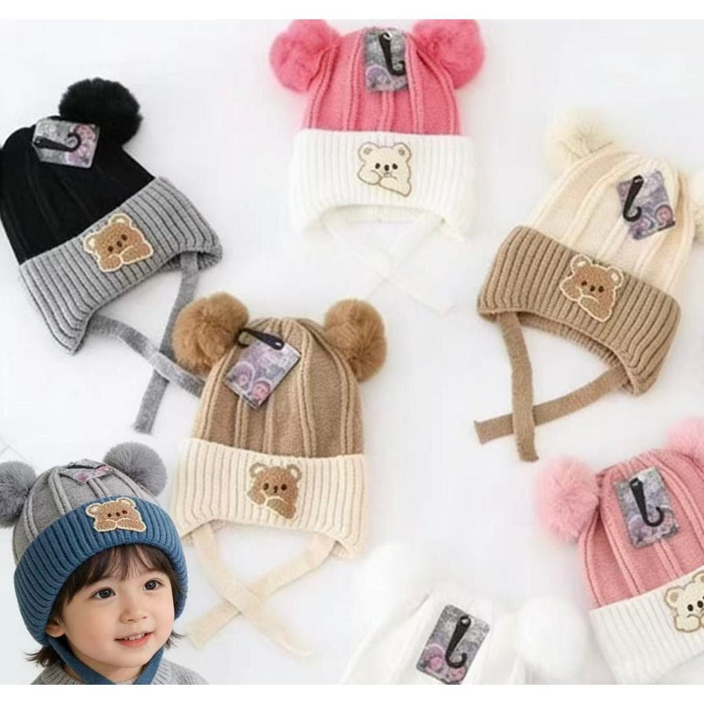 Gorro/Touca Infantil com pompom Amarrar liso Forrada Por Dentro para o inverno menino e menina moda novo