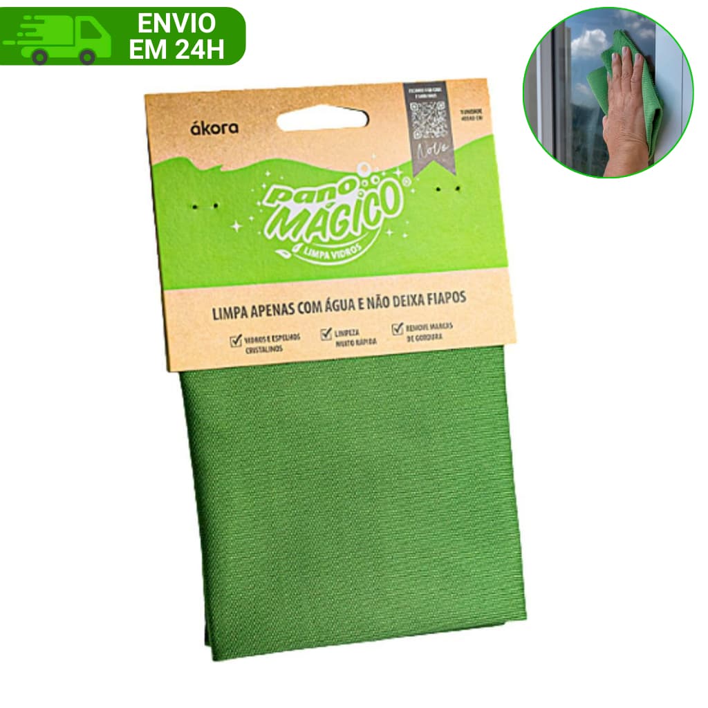 Pano Mágico Limpa Vidros Espelhos Ákora SEM FIAPOS – LIMPE COM ÁGUA!