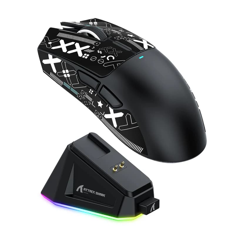 Mouse Gamer ATTACK SHARK X11 Sem Fio Tri-Mode (2.4G/Bluetooth/USB) Sensor PixArt PAW3311, Base RGB