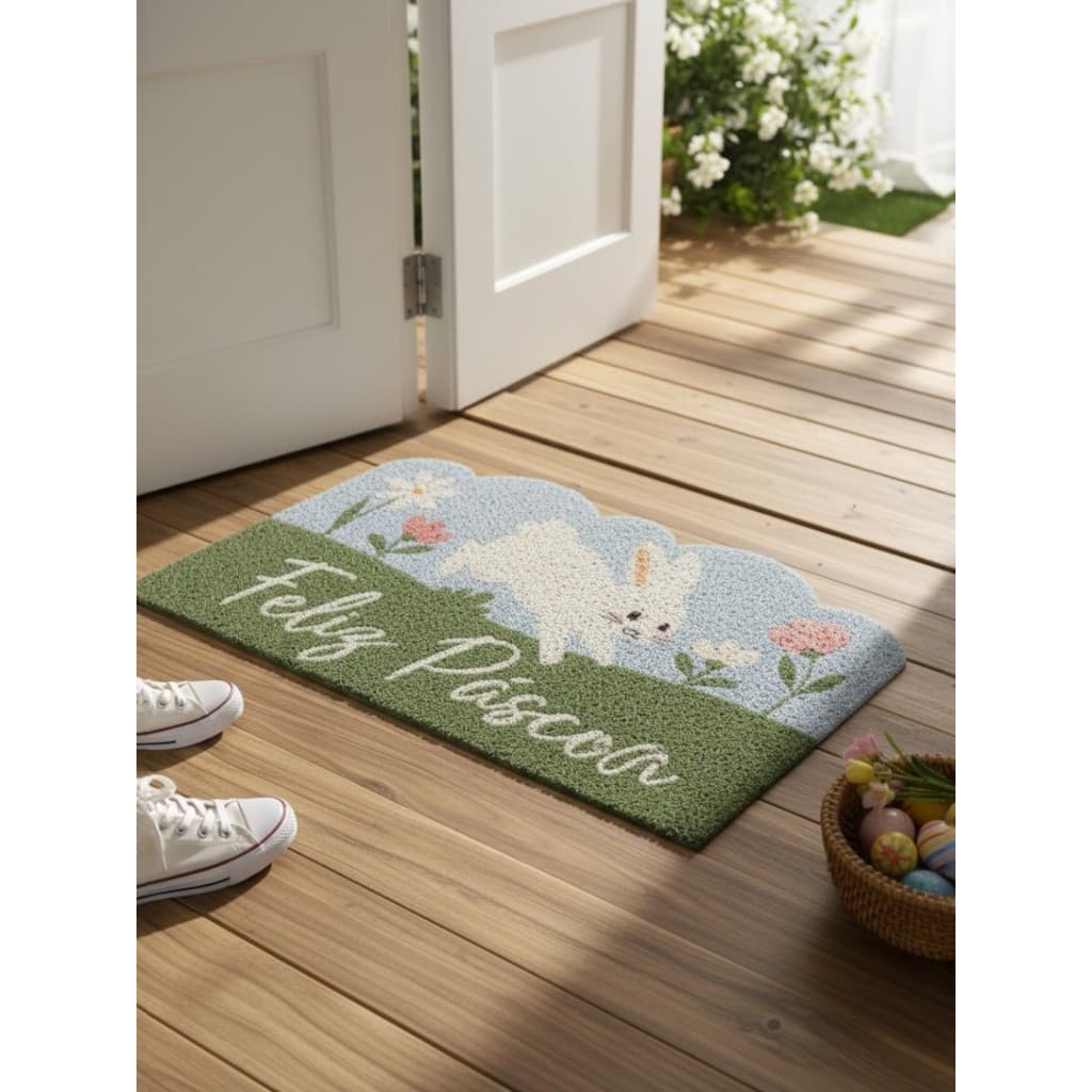 Enfeite de Pascoa Tapete Capacho de Borracha Antiderrapante Feliz Pascoa Decoração de Pascoa