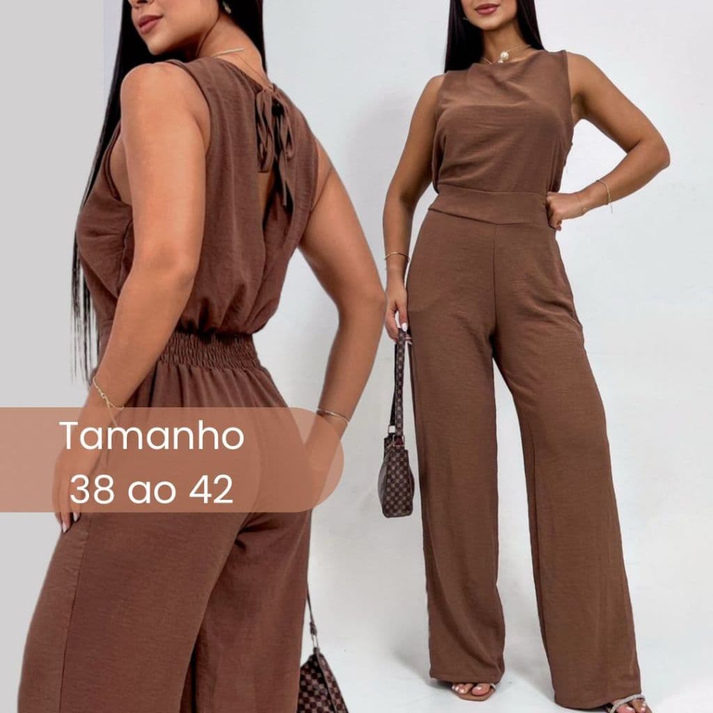 Macacão Feminino Longo com Amarração e Lastex Premium