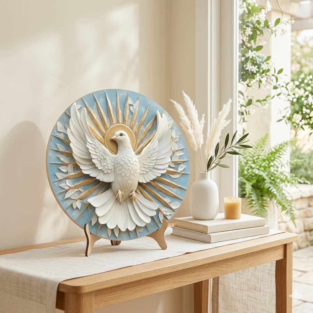 Placa Decorativa Redonda 20cm Com Suporte De Mesa Religiosa Cristão Católico