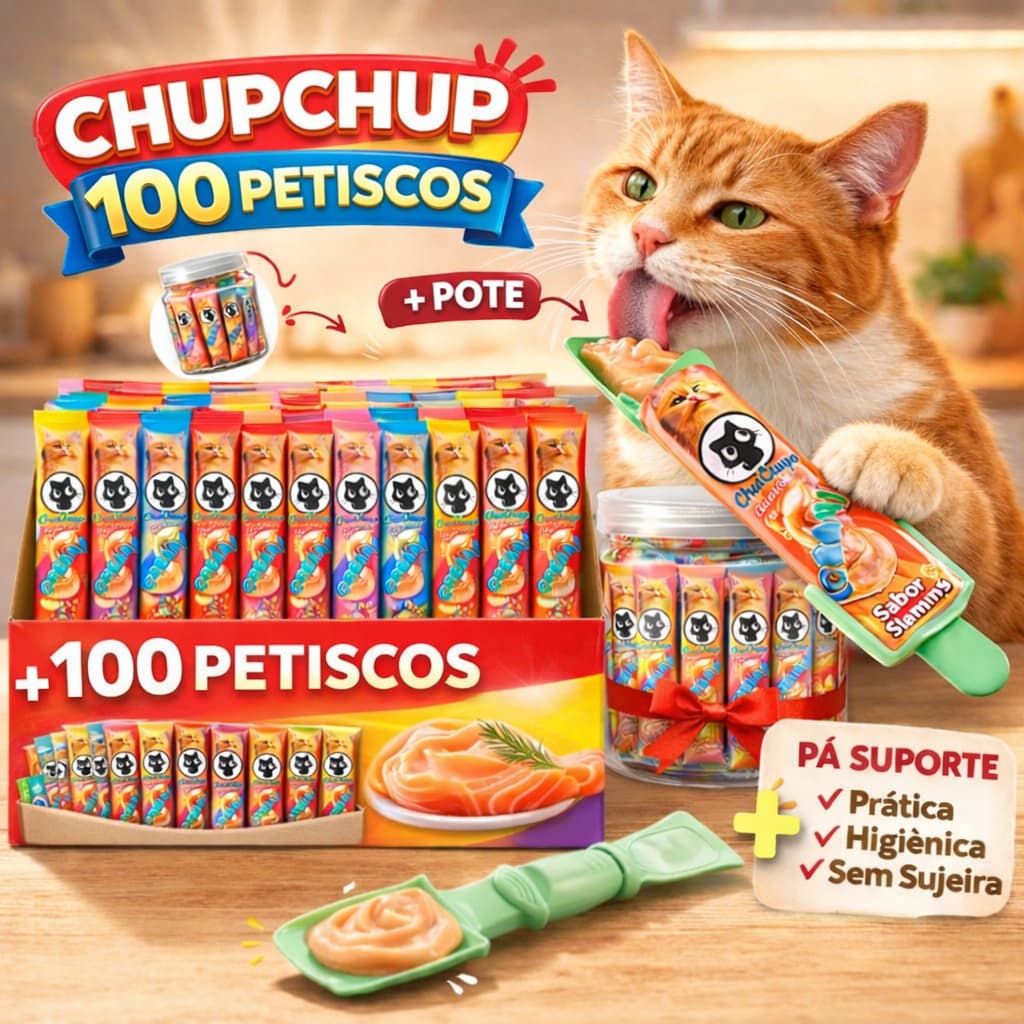 Petisco Para Gatos ChuChups Cream Pote Sortido com 48 Tubos de 15g Lançamento Tipo Churu e Truly