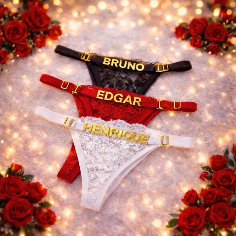 Calcinha de Renda Personalizada Com Nome ou Frases Nome do Namorado/Marido Tanga Sex Com Regulagem