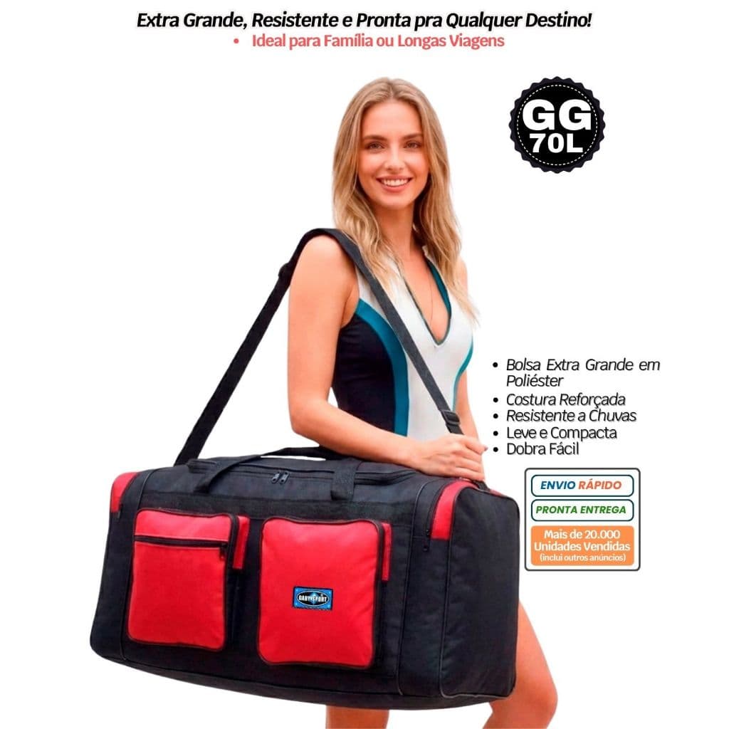 70L -Bolsa de Viagem Feminina GG, Espaçosa e Leve, Viagens, Academia, Fim de Semana, Maternidade