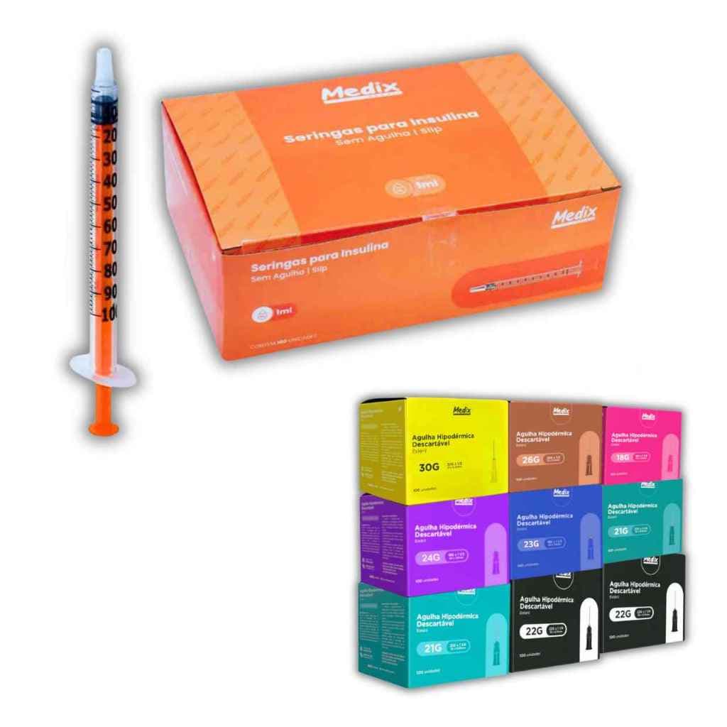 Kit 100 Seringas 1ml Sem Agulha + 100  Agulhas Hipodérmicas