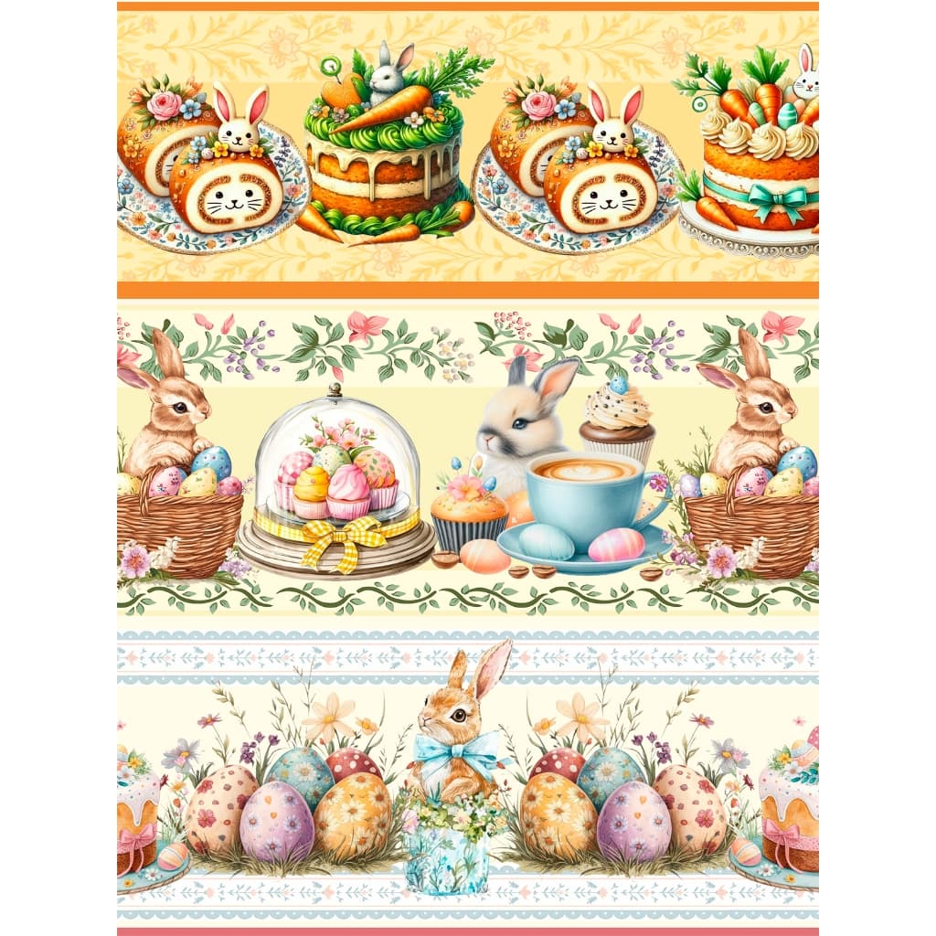 Tecido Tricoline Mista  - Barrado Digital - 10 Faixas - 0,50 cm x  1,45 largura - Páscoa Varias estampas