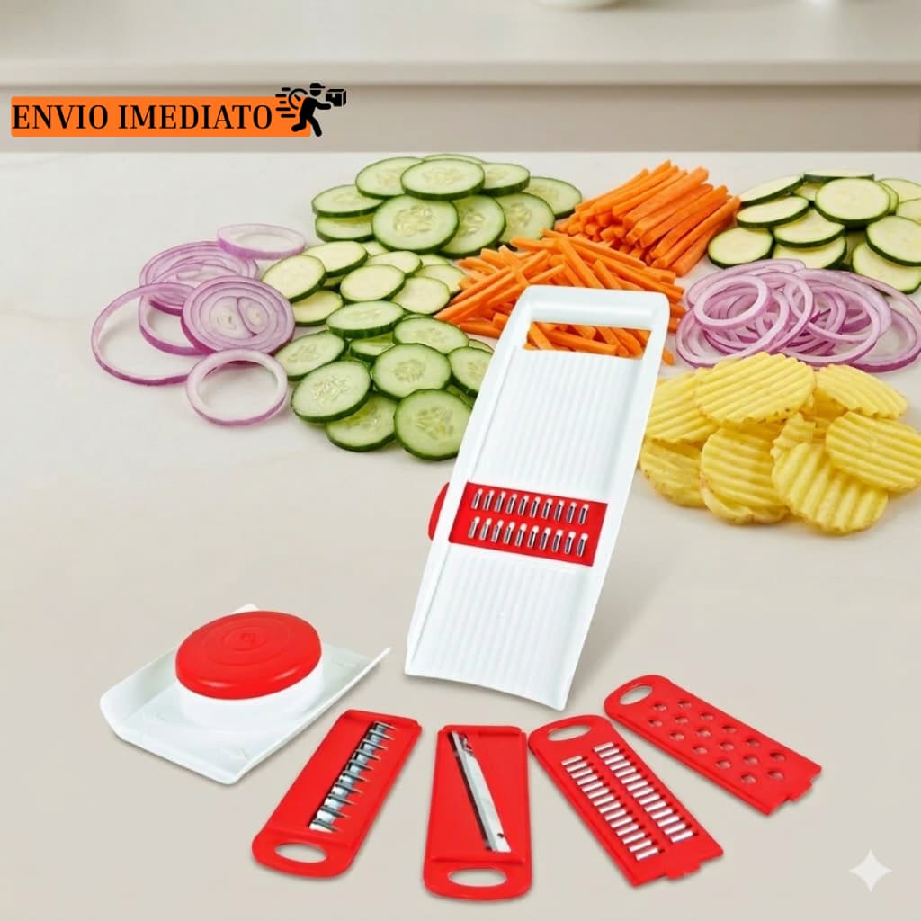 Multi Cortador Mandolin Fatiador Ralador 5 Lâminas Diferentes Com Travas Legumes Frutas Verduras