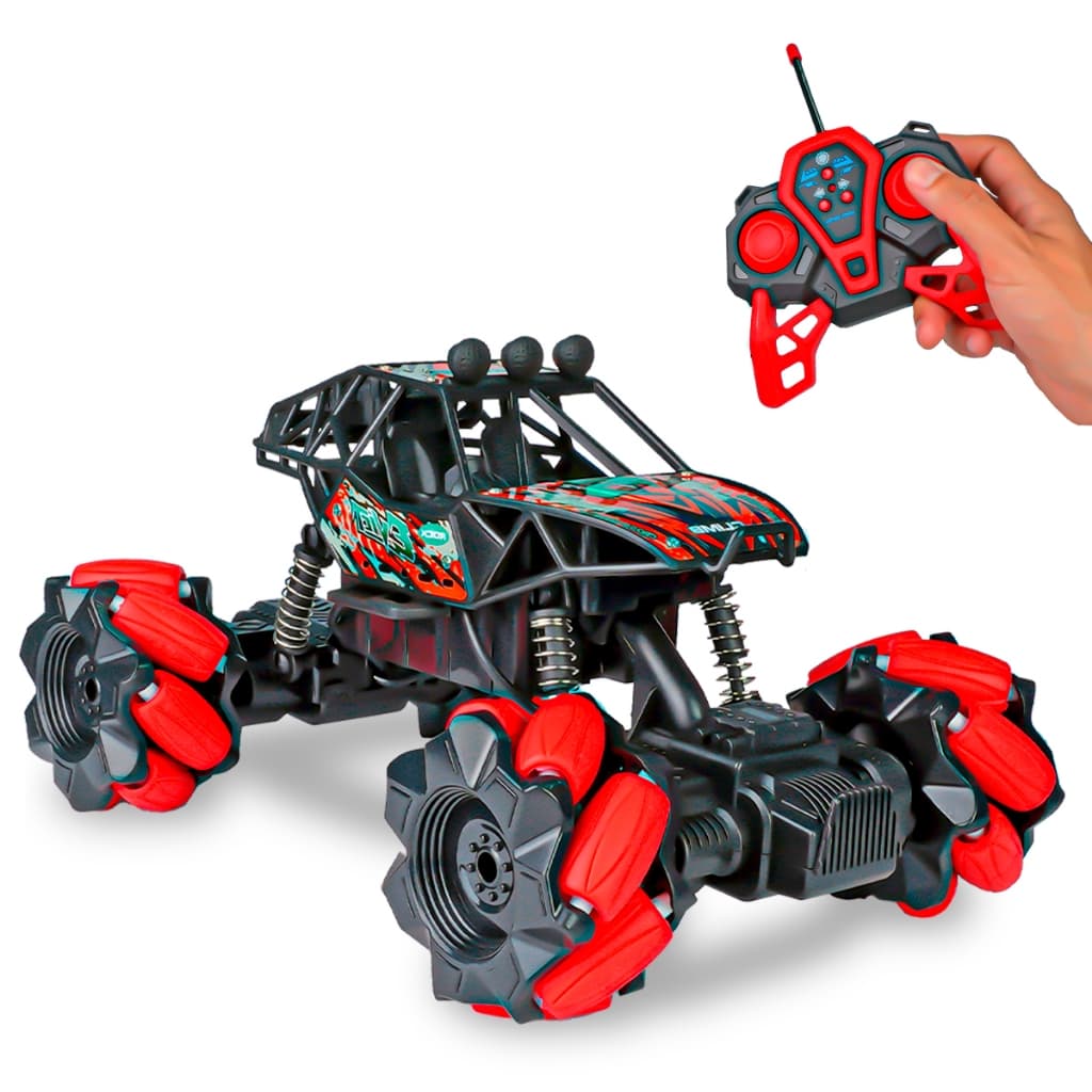 Carrinho Controle Remoto Off Road Rodas Giratórias Bateria Recarregável Infantil Giro 360 graus