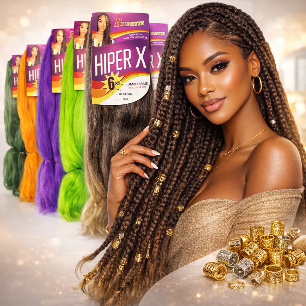 Cabelo Jumbao Hiper X Cabelo para tranças + Anéis de trança  Cores variadas, Envio imediato