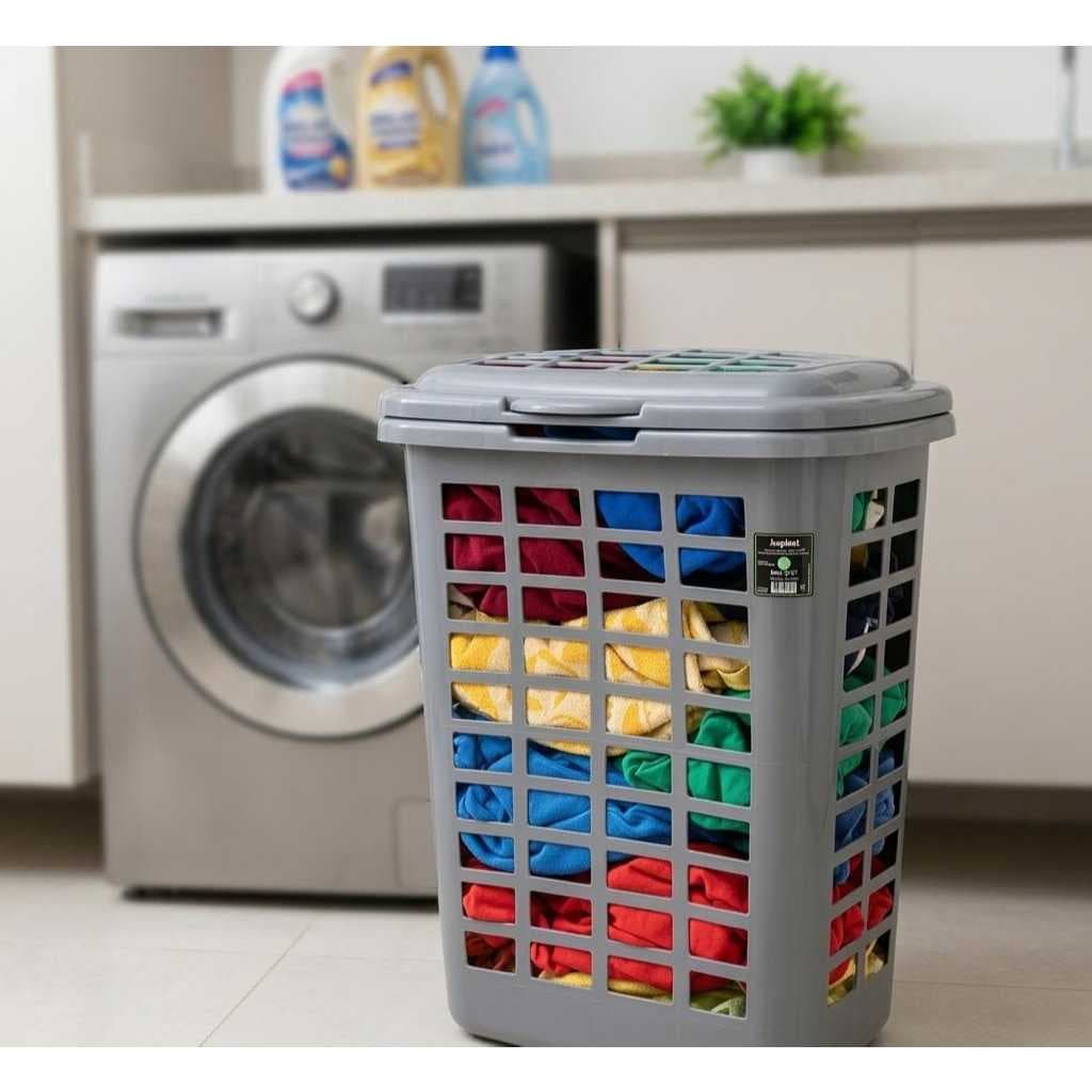 CESTO TELADO COM TAMPA 28 LITROS ORGANIZADOR ROUPAS CASA / LAVANDERIA