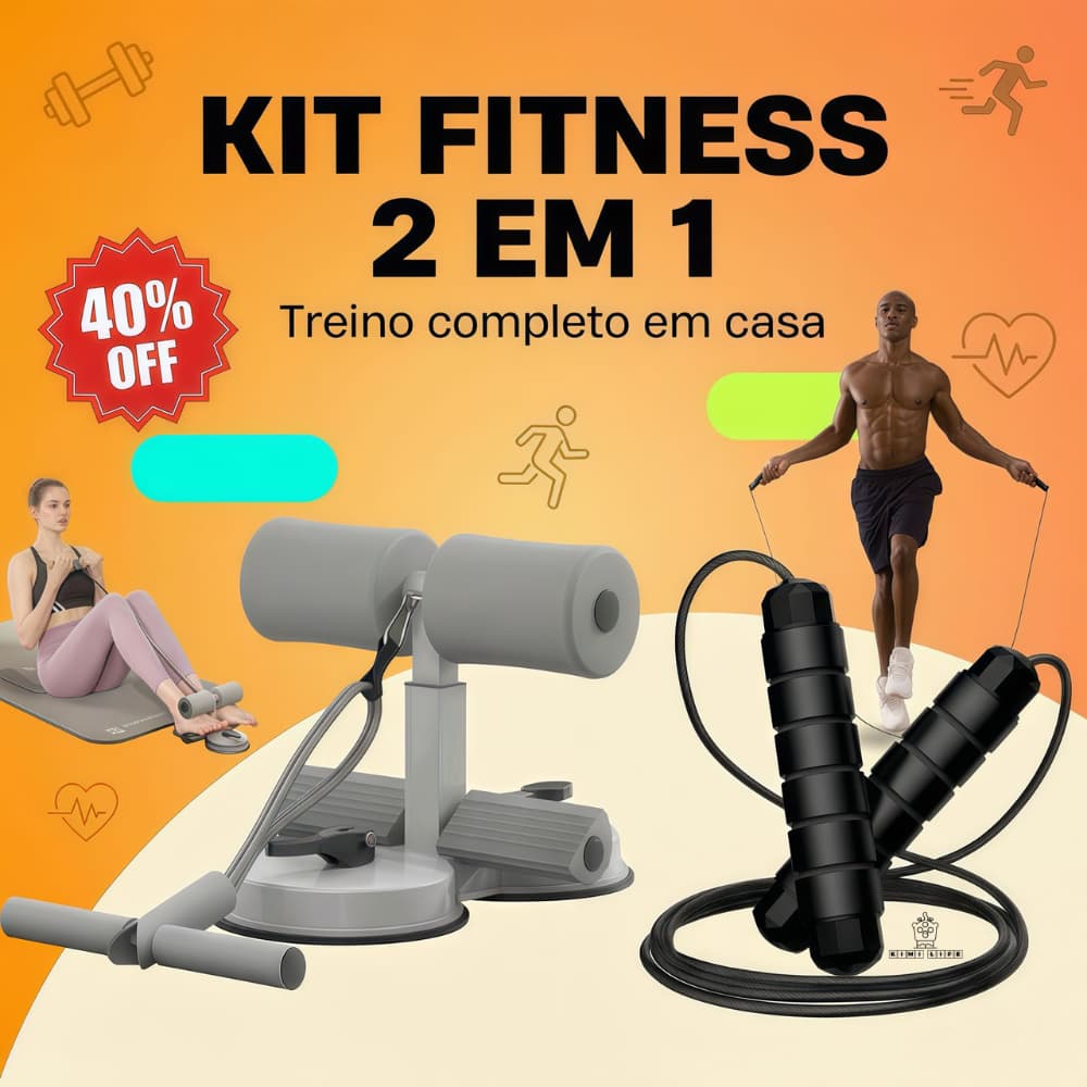 Kit 2 Aparelho Abdominal com Fixador de Pés + Corda de Pular Fitness Treino Completo VipCasa