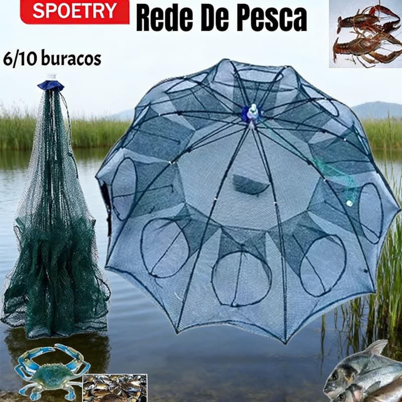 Rede De Pesca Gaiola De Camarão Dobrável Nylon Automático Guarda-chuva Forma Armadilha Para Peixes Rede Dobrável