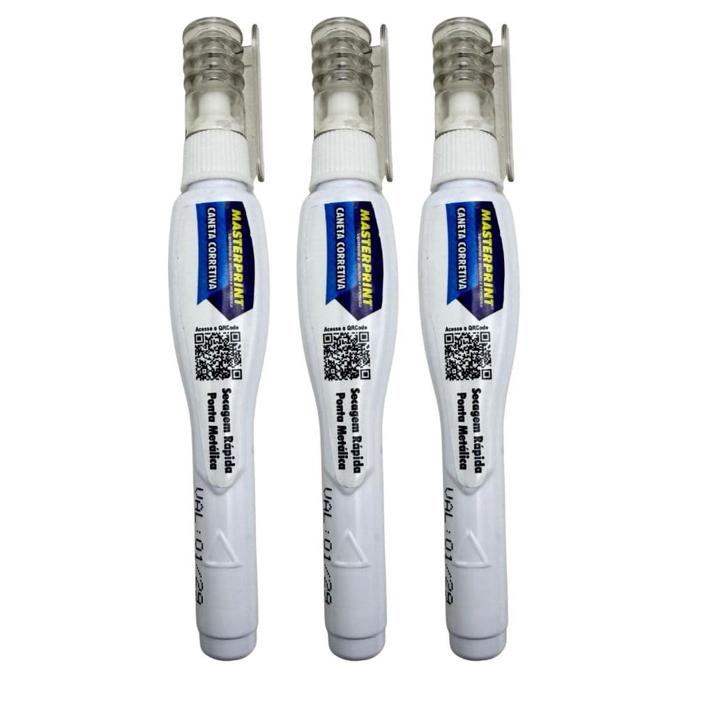 Caneta Corretiva Masterprint 1,6mm Branca Secagem Rápida Ponta de Metal