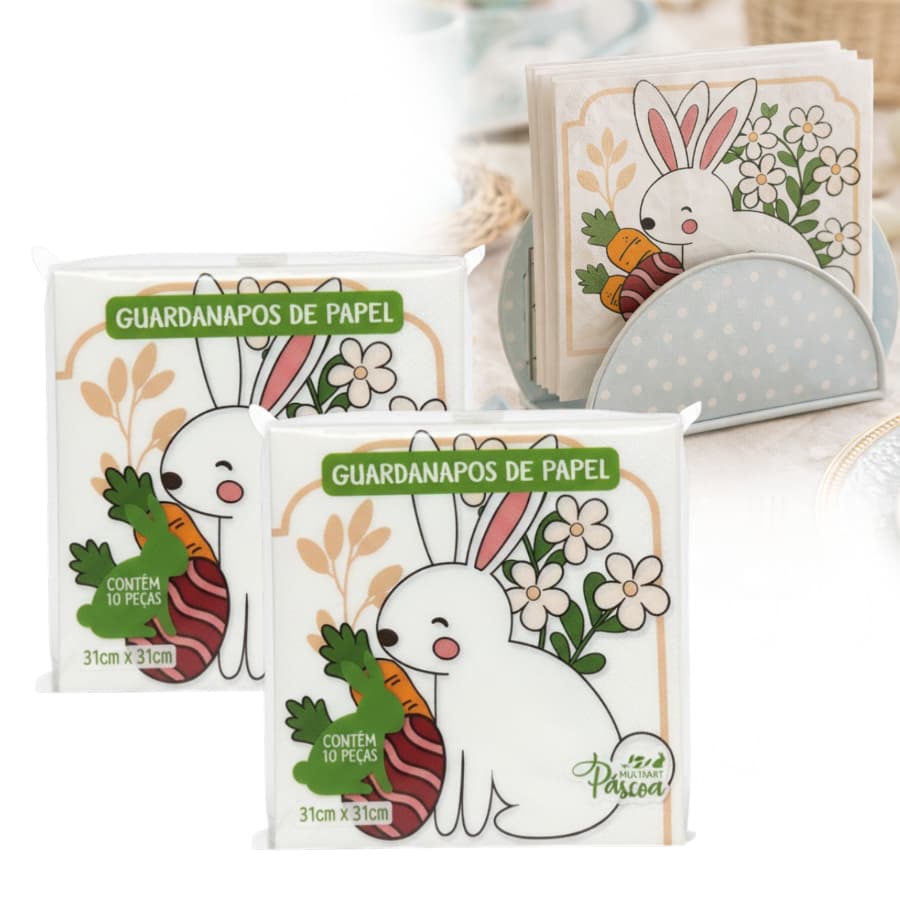 Kit Guardanapos De Papel Tema Coelho Da Páscoa Mesa Posta Decoração Elegante - Estampa Sortida