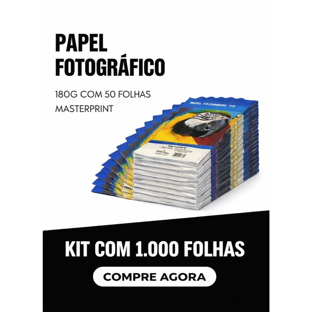 Papel Fotográfico 1000 Folhas Glossy A4 180g À Prova D'água Masterprint
