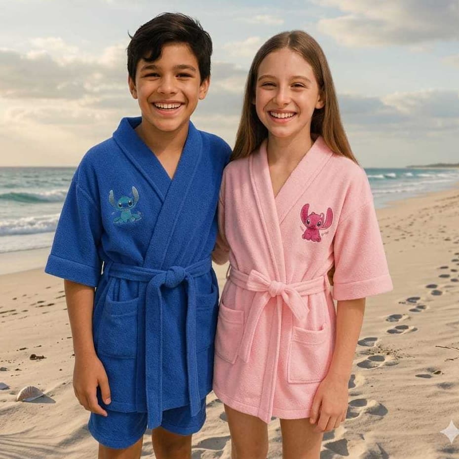 Roupão Infantil Stitch Atoalhado Premium Tecido Misto Meninos e Meninas Macio, Lindo