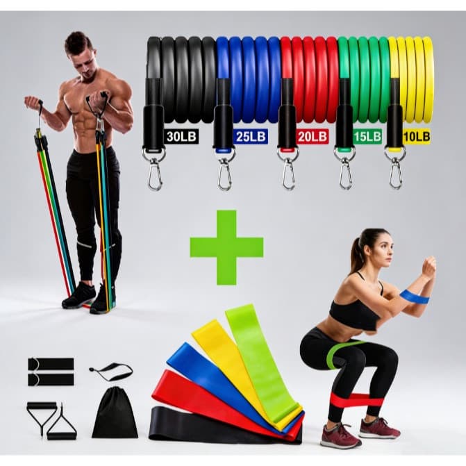 Kit Extensores Elástico + Mini Band Para Ginástica Treino Musculação Yoga Pilates