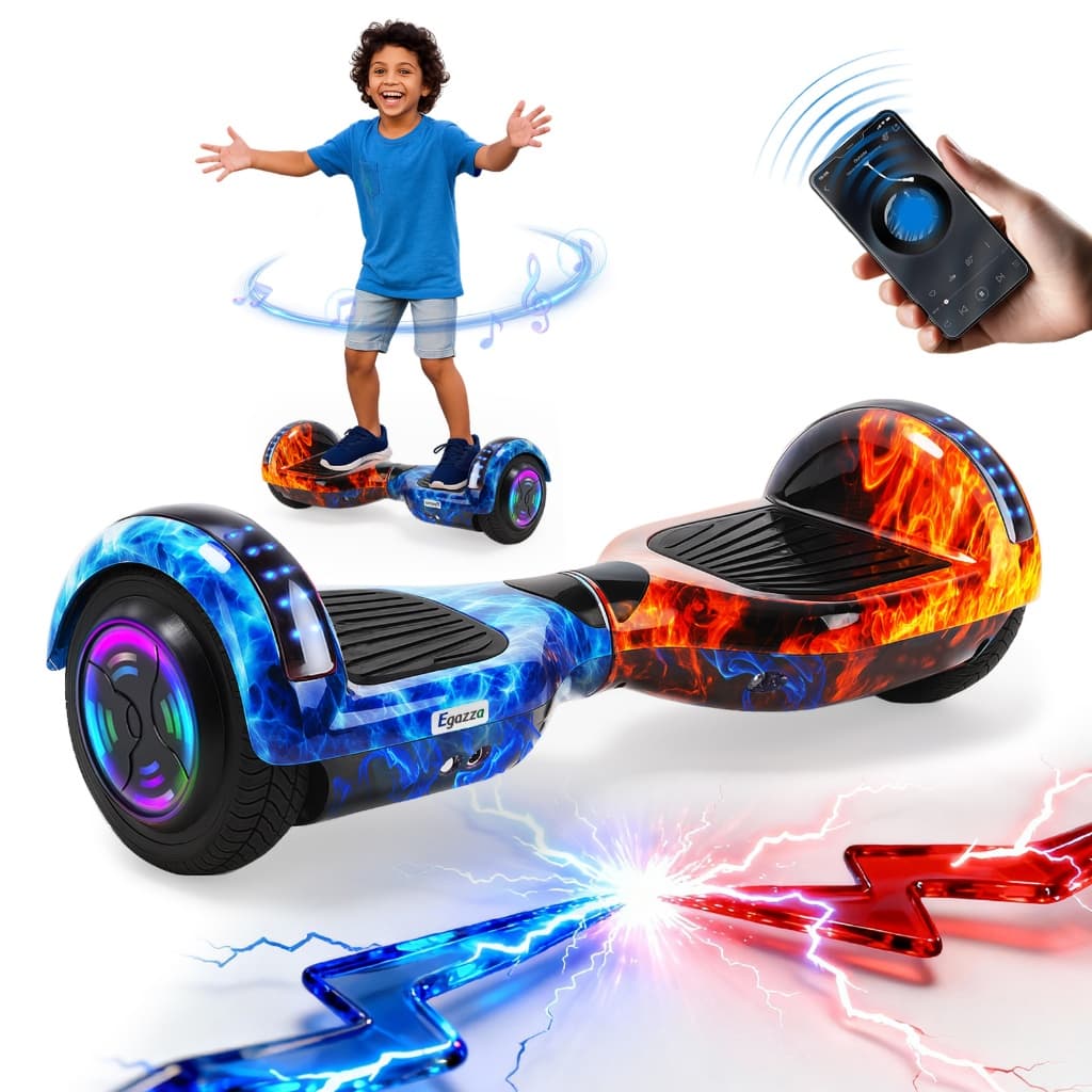 Egazza Hoverboard Infantil 6,5 pol Com Bluetooth LED Caixa 500W Motor Sem Escova Atualizada