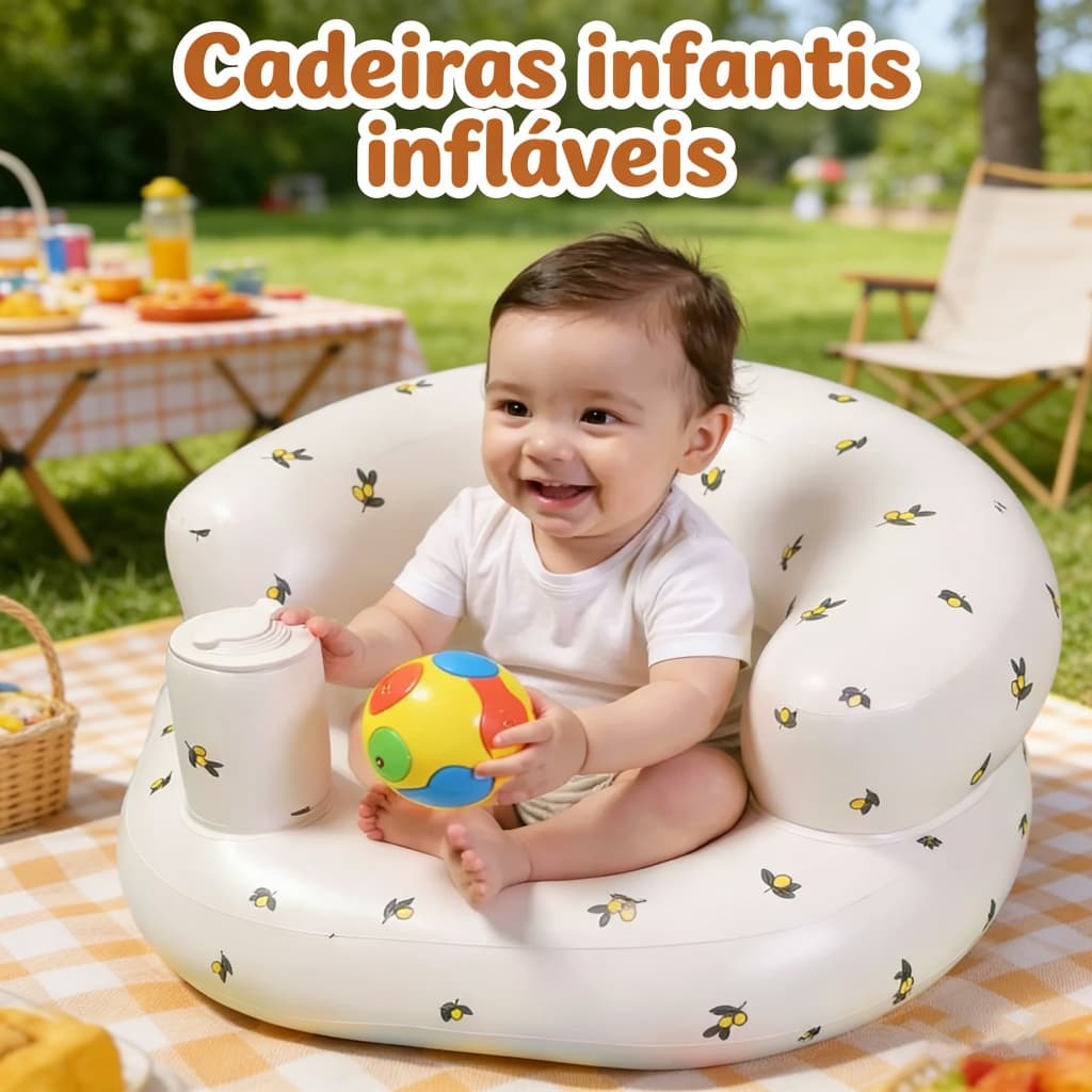 Sofá inflável infantil, sofá inflável para bebês de 3 meses ou mais, assentos para bebês, soprar com bomba de ar embutid