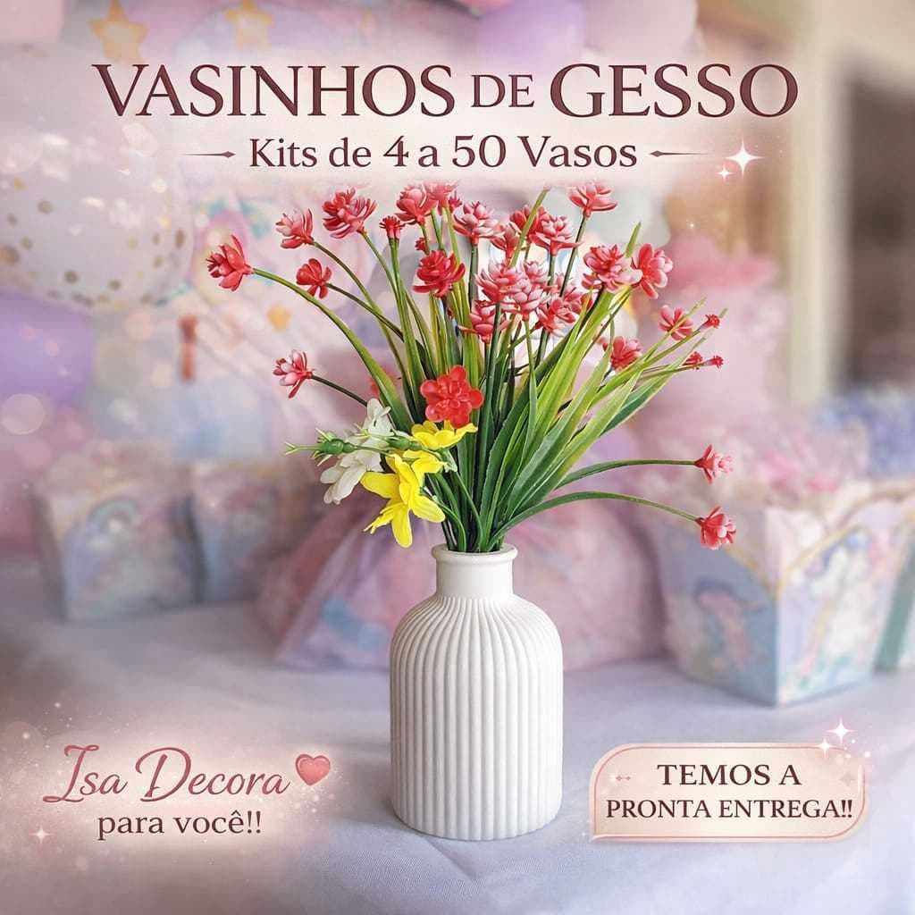 Kit de 4 a 50 Vasos De Gesso Para Centro de Mesa, Decoração, Aniversários, Chá de Bebês, Casamentos.