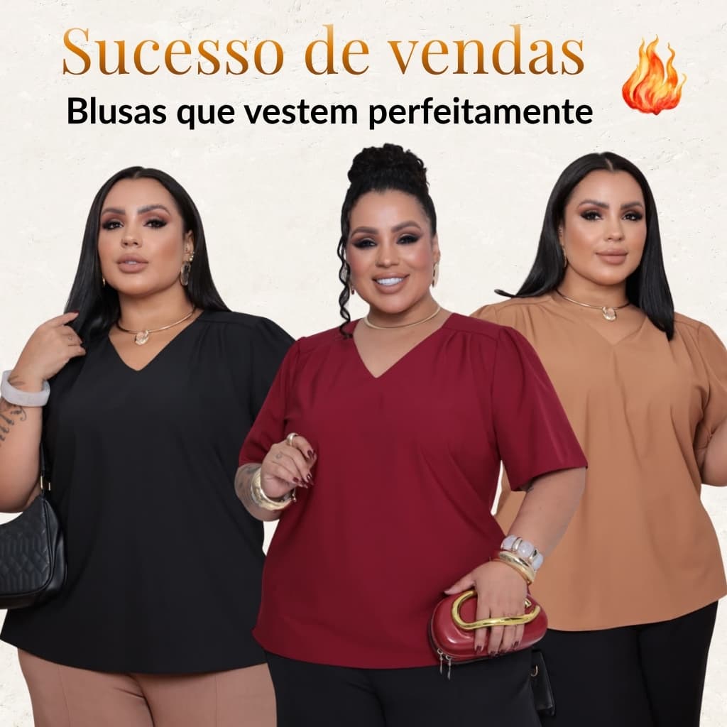 Blusa Feminina GOLA V em Crepinho Premium Moda Plus Size Moda Modesta Social Moda Evangélica