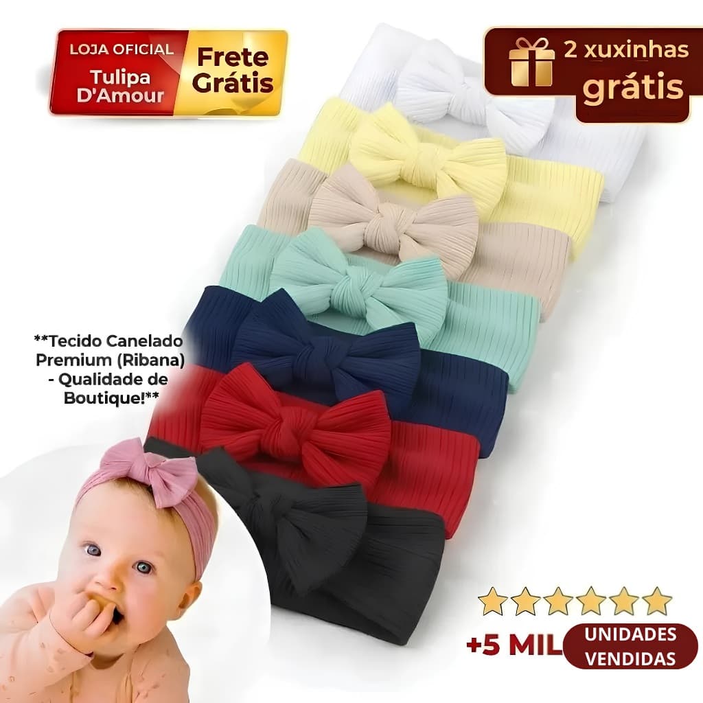 Kit 7 Laços de Cabelo Infantil + 2 Xuxinhas Brinde Acessórios Bebê Menina Roupa de Bebê Menina