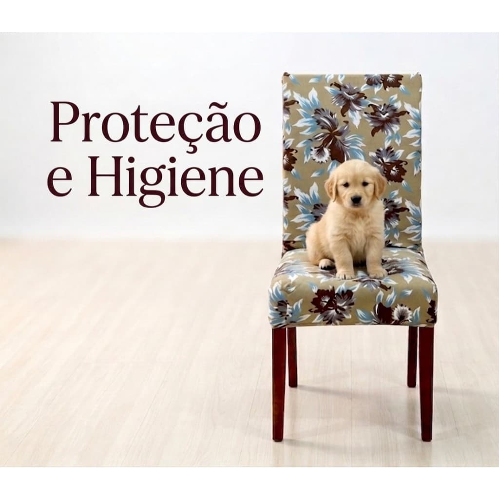 KIT 4 ou 6 Lugares Capa de Cadeira de Jantar Floral em Malha Gel Premium - Estampada ou Lisa