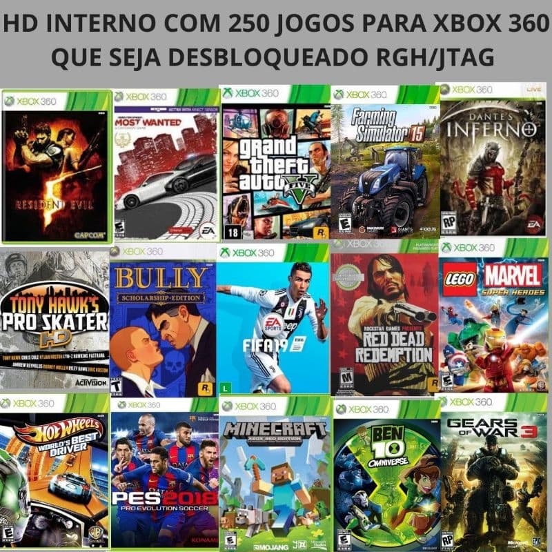 HD INTERNO PARA XBOX RGH OU JTAG COM 250 JOGOS.