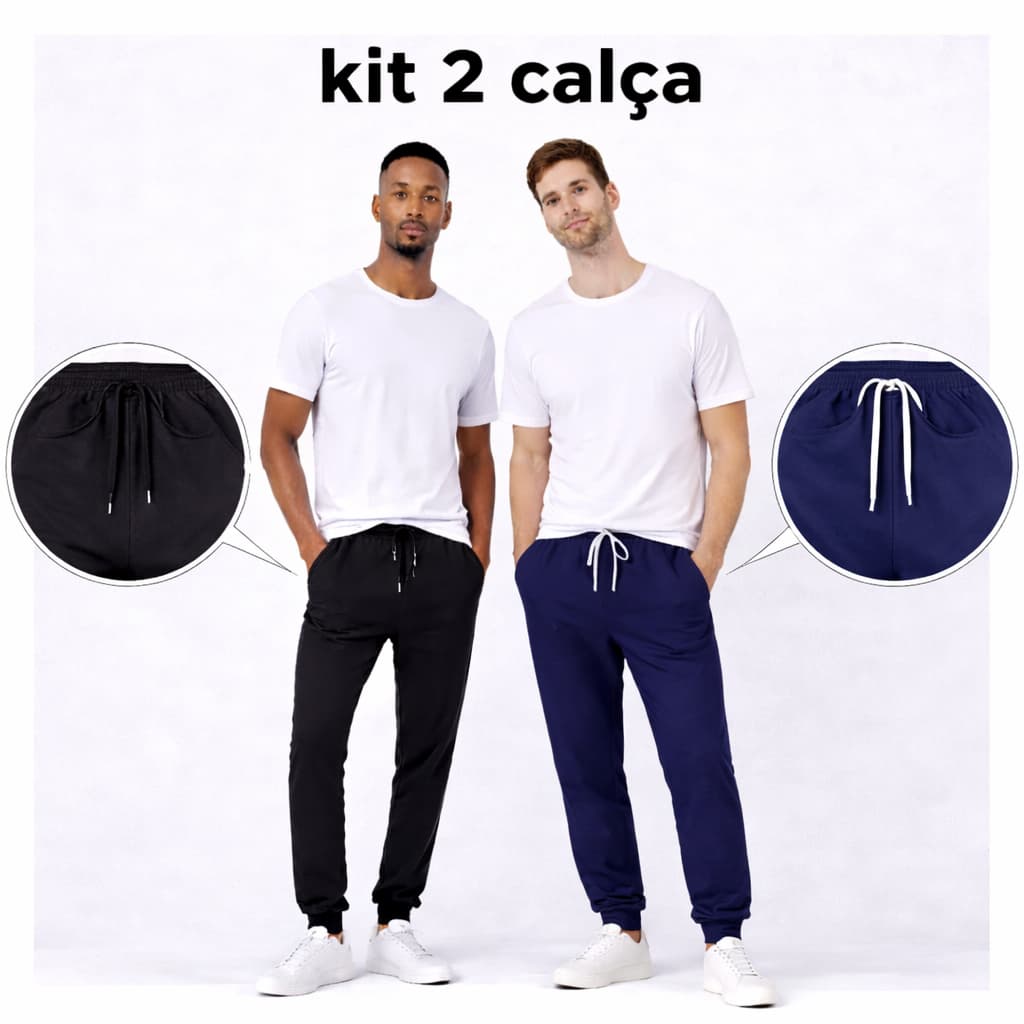 Kit 2 Calça de Moletom Peluciada Jogger Grossa Bolsos,Cordão – Ideal Academia, Caminhada e Dia a Dia
