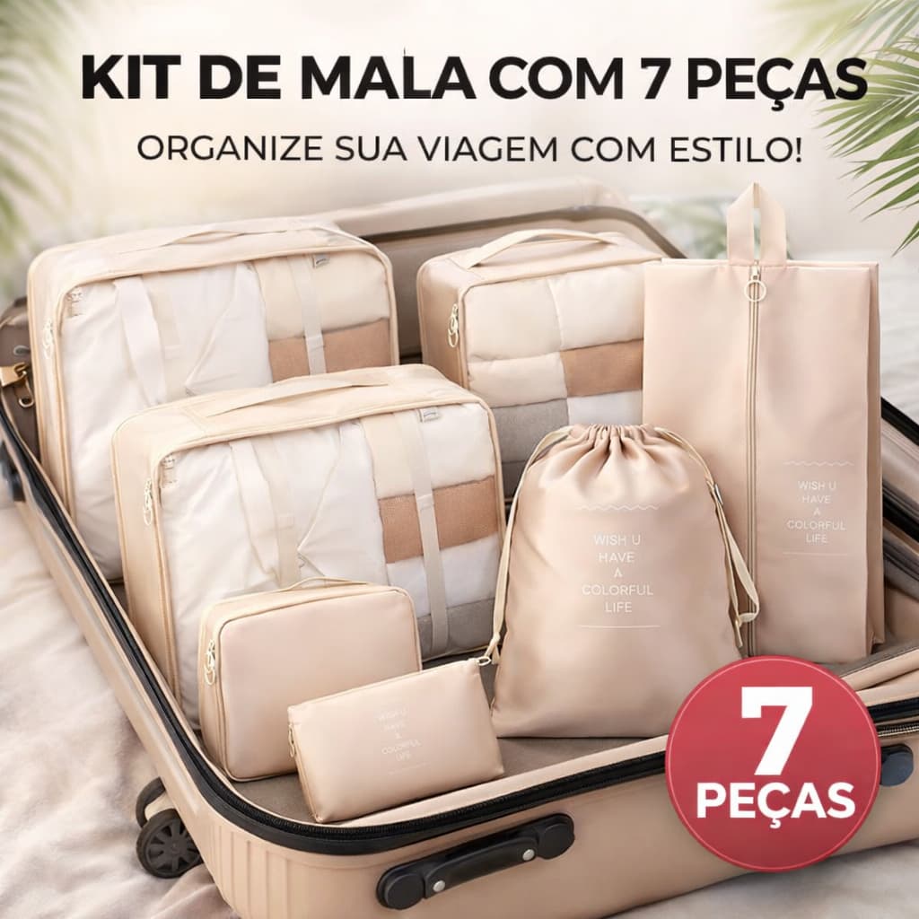Kit 7 Peças Bolsa Organizadoras Para Mala Roupas Bagagem Viagem
