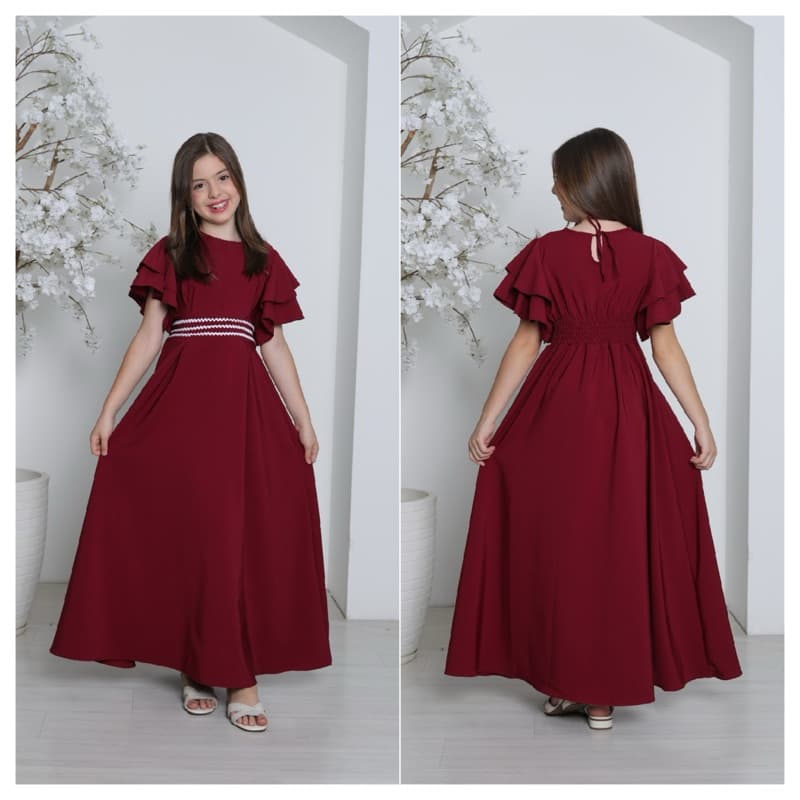 Vestido Longo infantil menina manga curta Babadinho Evangelico modesto