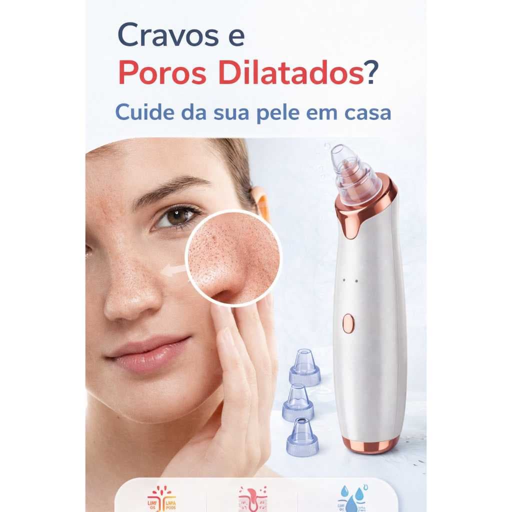 Removedor de Cravos Elétrico Sucção Limpeza de Pele Aspirador de Poros Sem Dor Facial Profissional USB