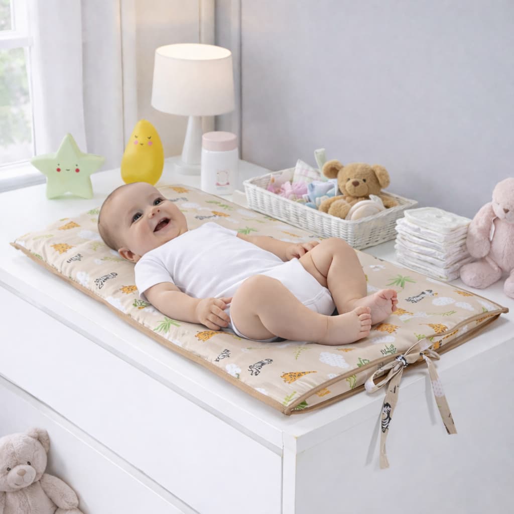 Trocador para Cômoda de Bebê com Capa Plástica Impermeavel Lavavel com Zíper Safari Cáqui