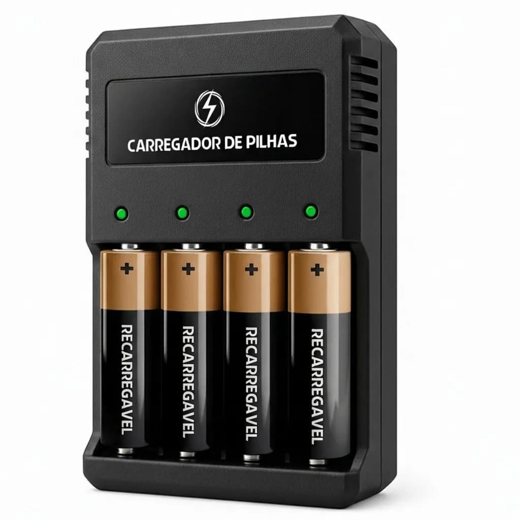 Pilhas Recarregáveis + Carregador Kit 8 Baterias AA/AAA/Bateria 9V - Monte seu Kit