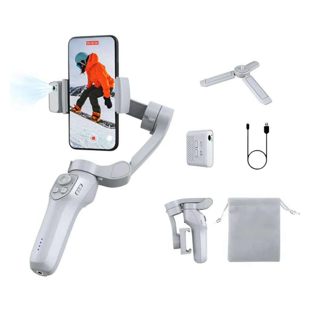 Gimbal Estabilizador 3 Eixos Dobráveis Com Rastreamento Facial Por IA e luz Mini Triep LED Novavida L10
