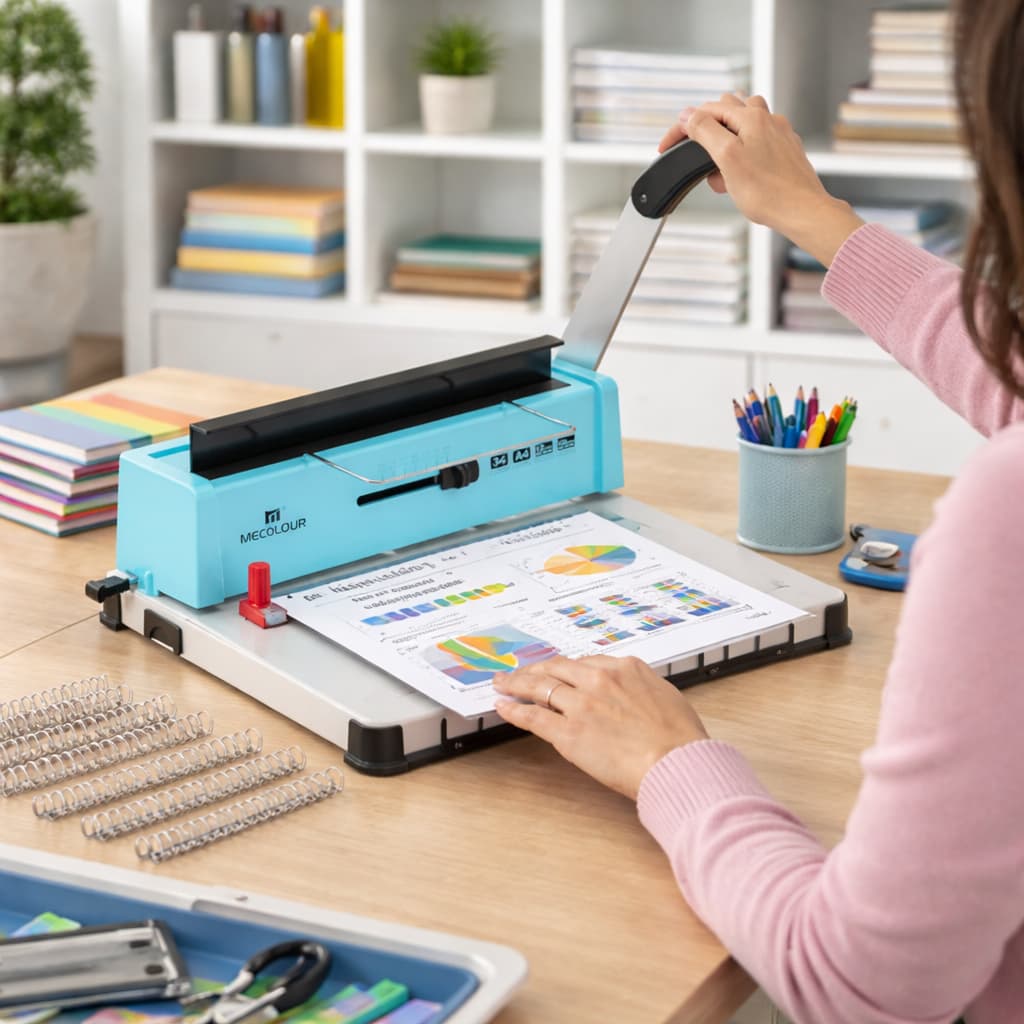 MECOLOUR Encadernadora Perfuradora Manual A4  Furo Quadrado 12 Folhas Papel 80g
