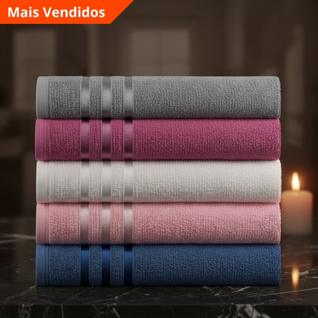 Kit 5 Toalhas de Rosto 40x65cm 100% Algodão Alta Maciez - Linha Bruna