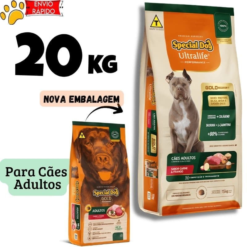 Ração Special Dog Ultralife Performance 20kg Cães Adultos Carne e Frango Premium Alta Nutrição